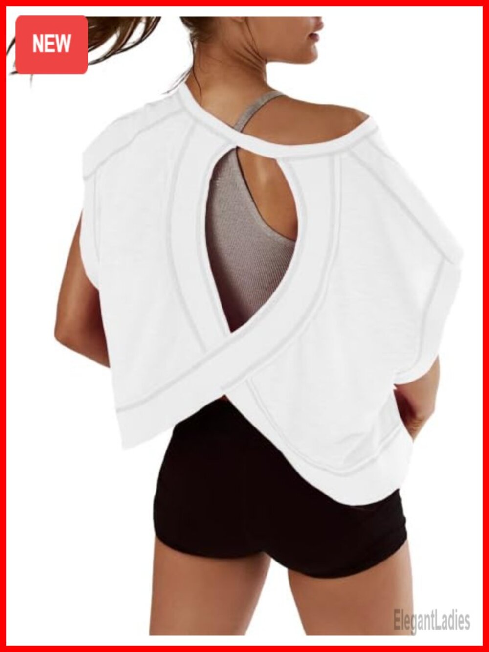 Women's Short Sleeve Open Back Workout Top Casual Yoga Athletic Crop Tee